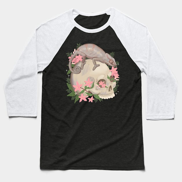 Chameleon and Skull Baseball T-Shirt by starrypaige